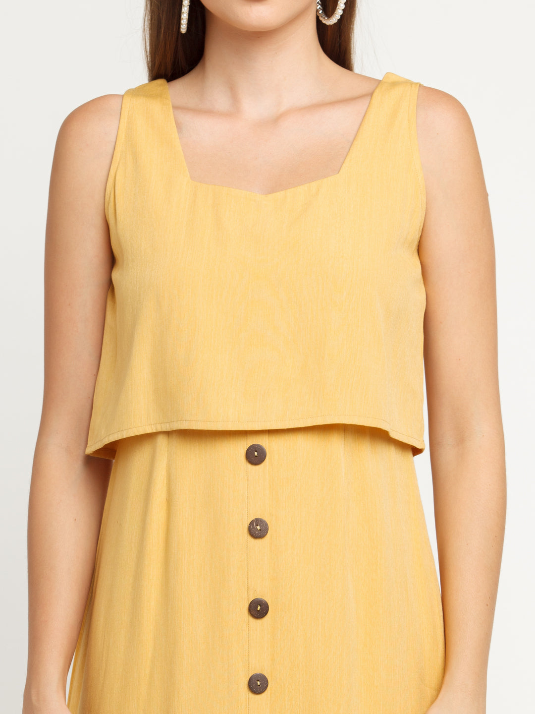 Yellow Solid Layered Midi Dress