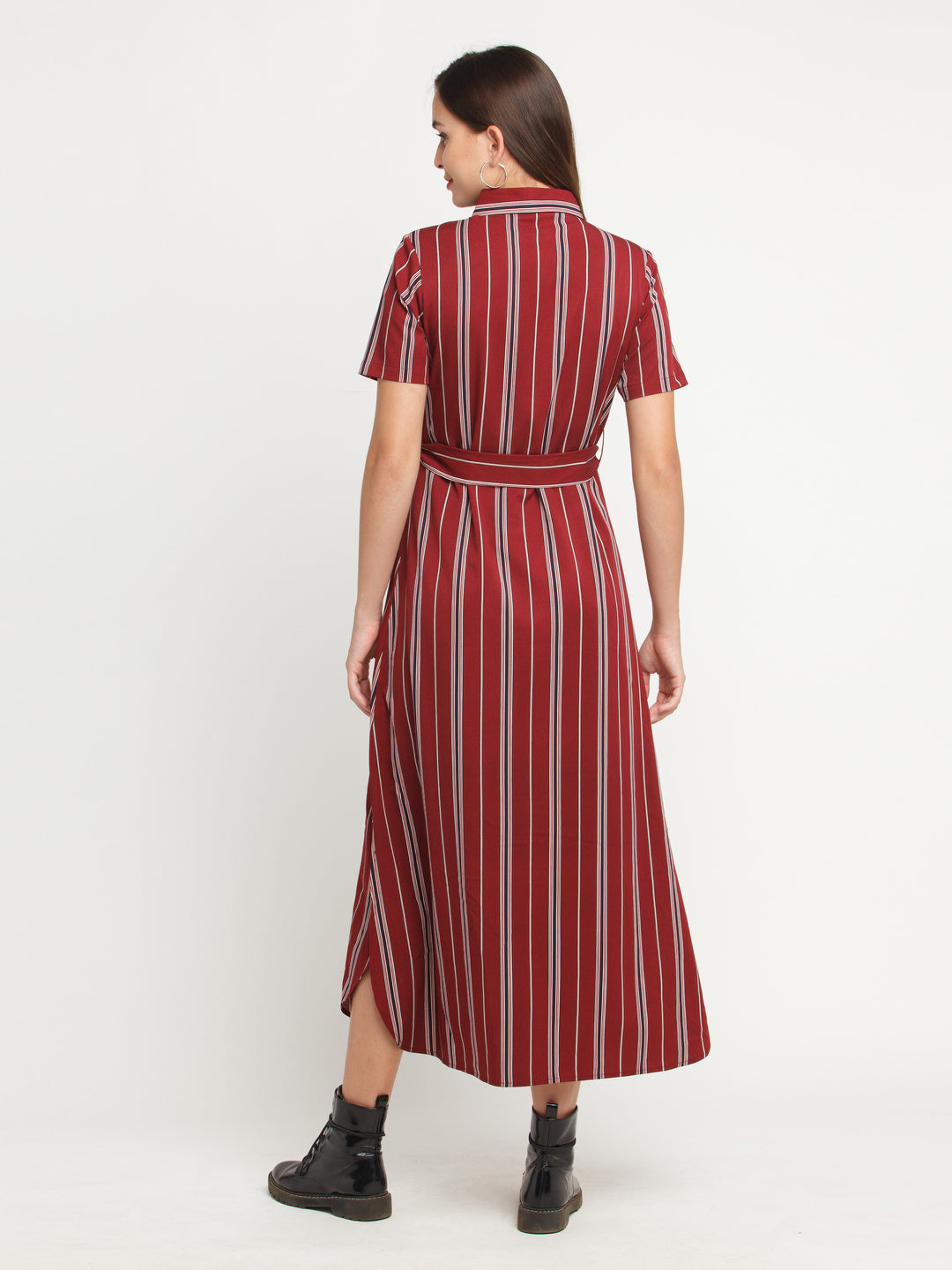 Maroon Striped Shirt Dress