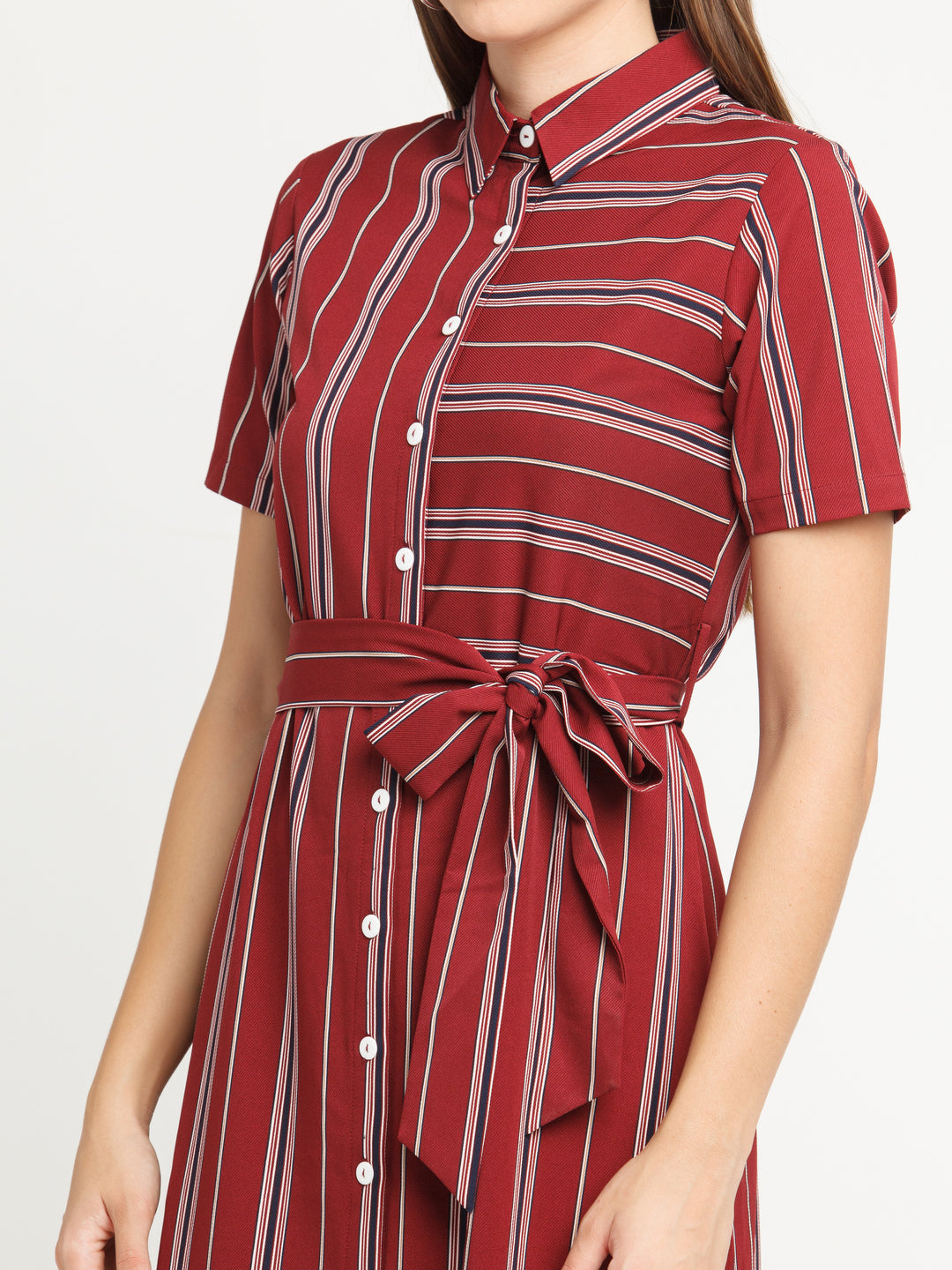 Maroon Striped Shirt Dress