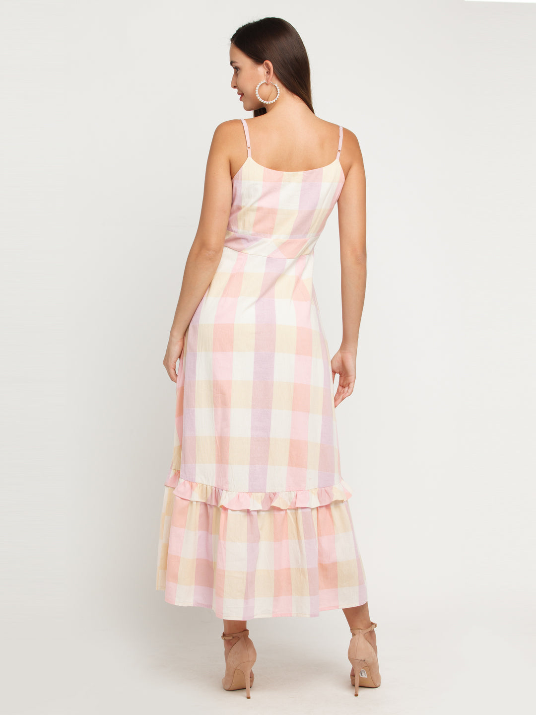 Multicolored Checked Tiered Maxi Dress For Women