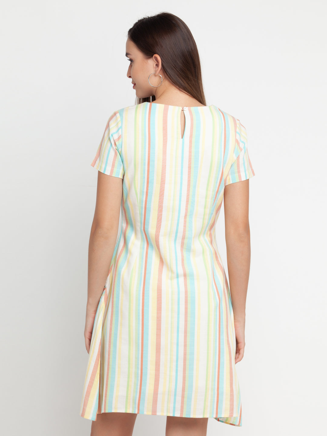 Multicolored Striped Short Dress For Women