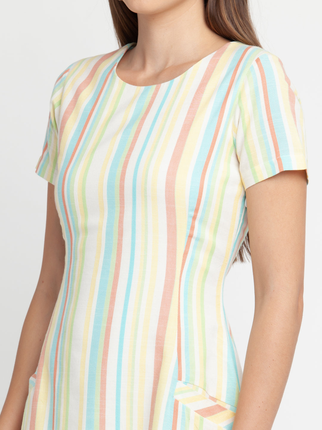 Multicolored Striped Short Dress For Women