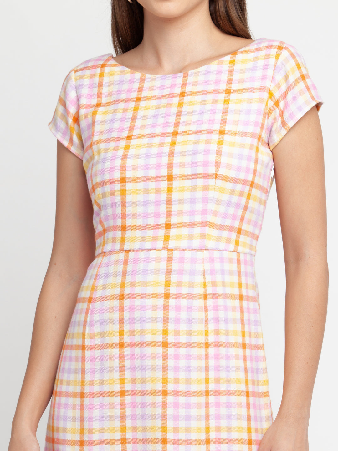 Multicolored Checked Tiered Midi Dress