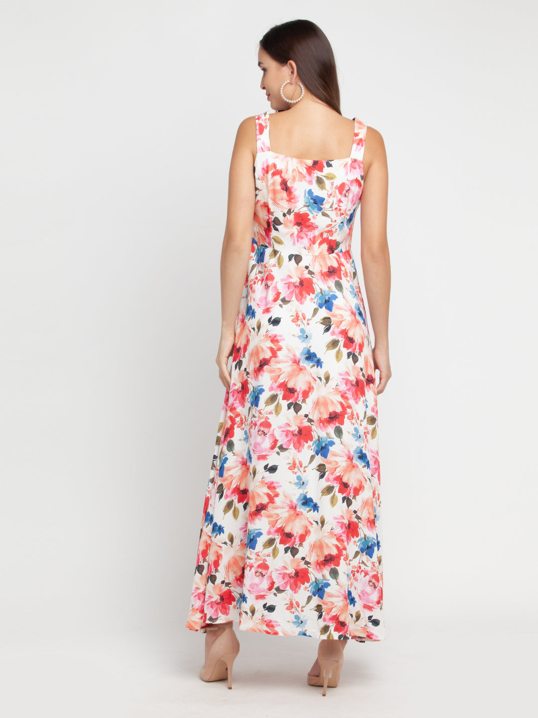 Off White Printed Strappy Maxi Dress