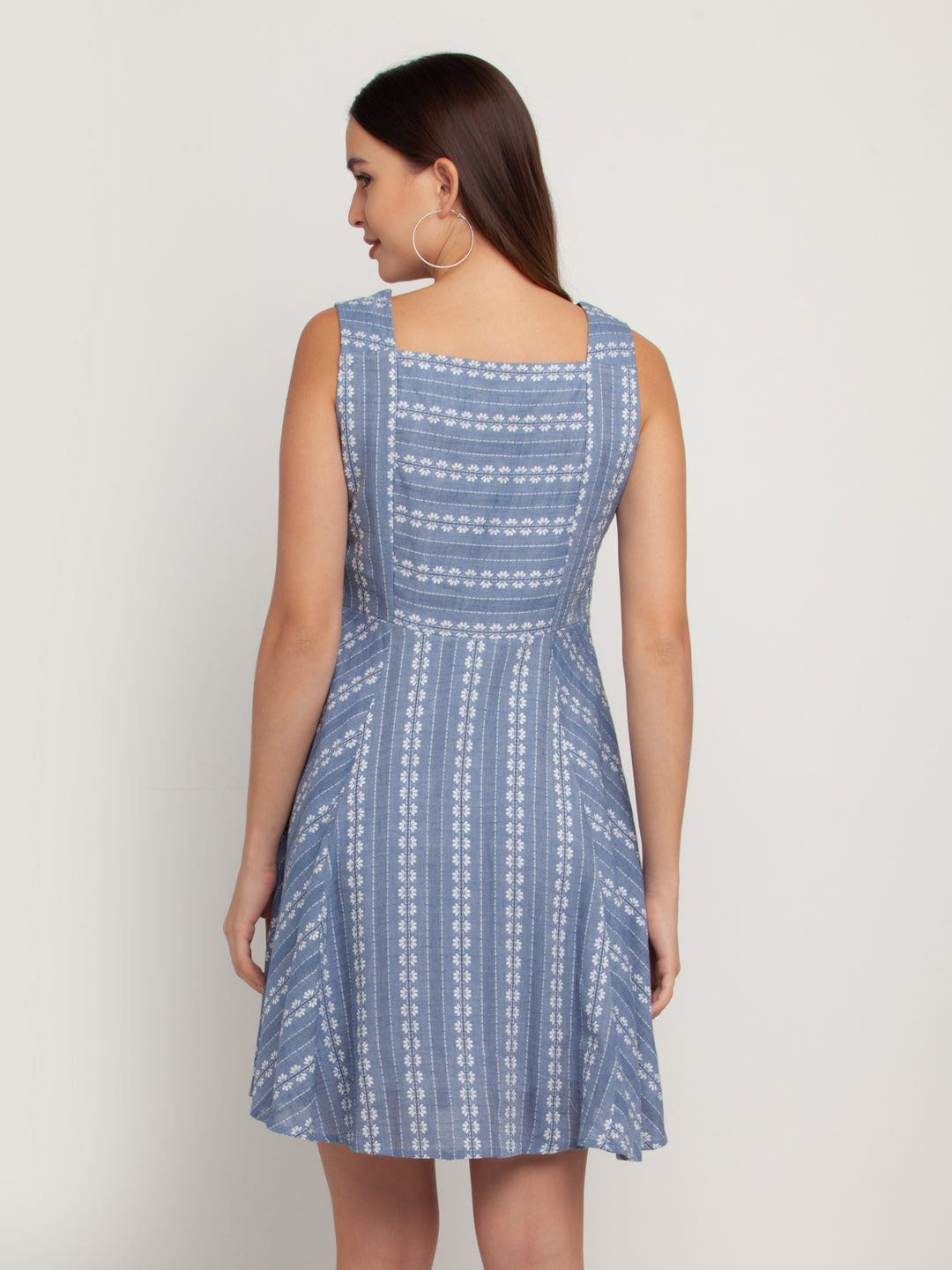 Blue Self Design Short Dress For Women