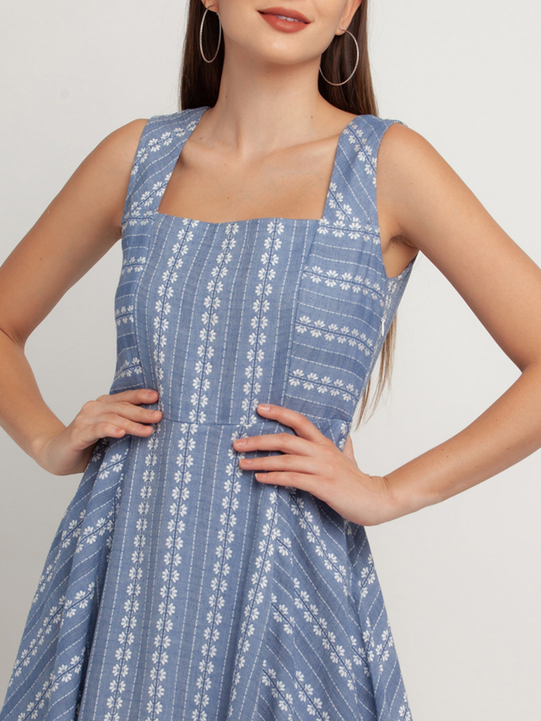 Blue Self Design Short Dress For Women