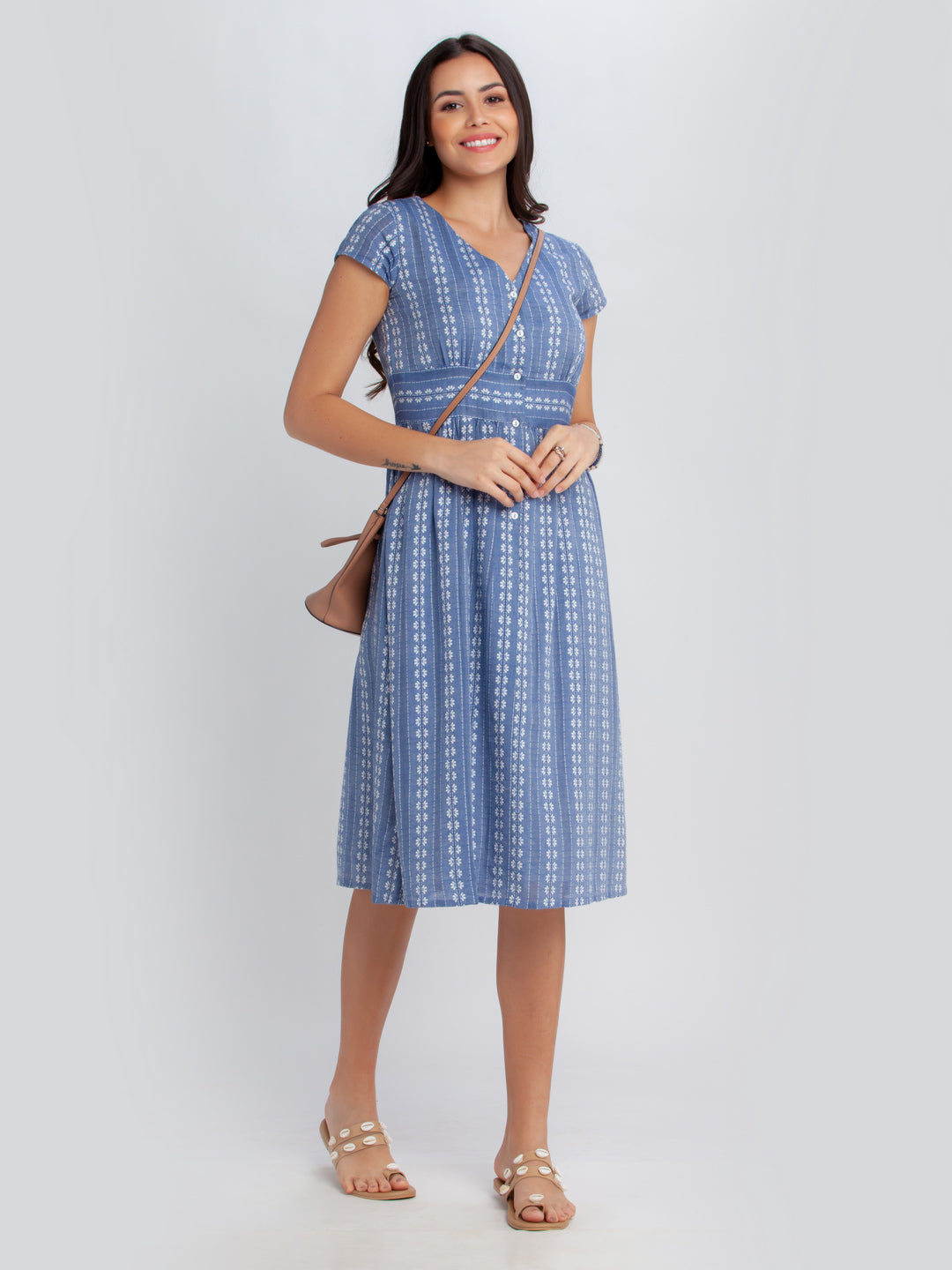 Blue Self Design Midi Dress