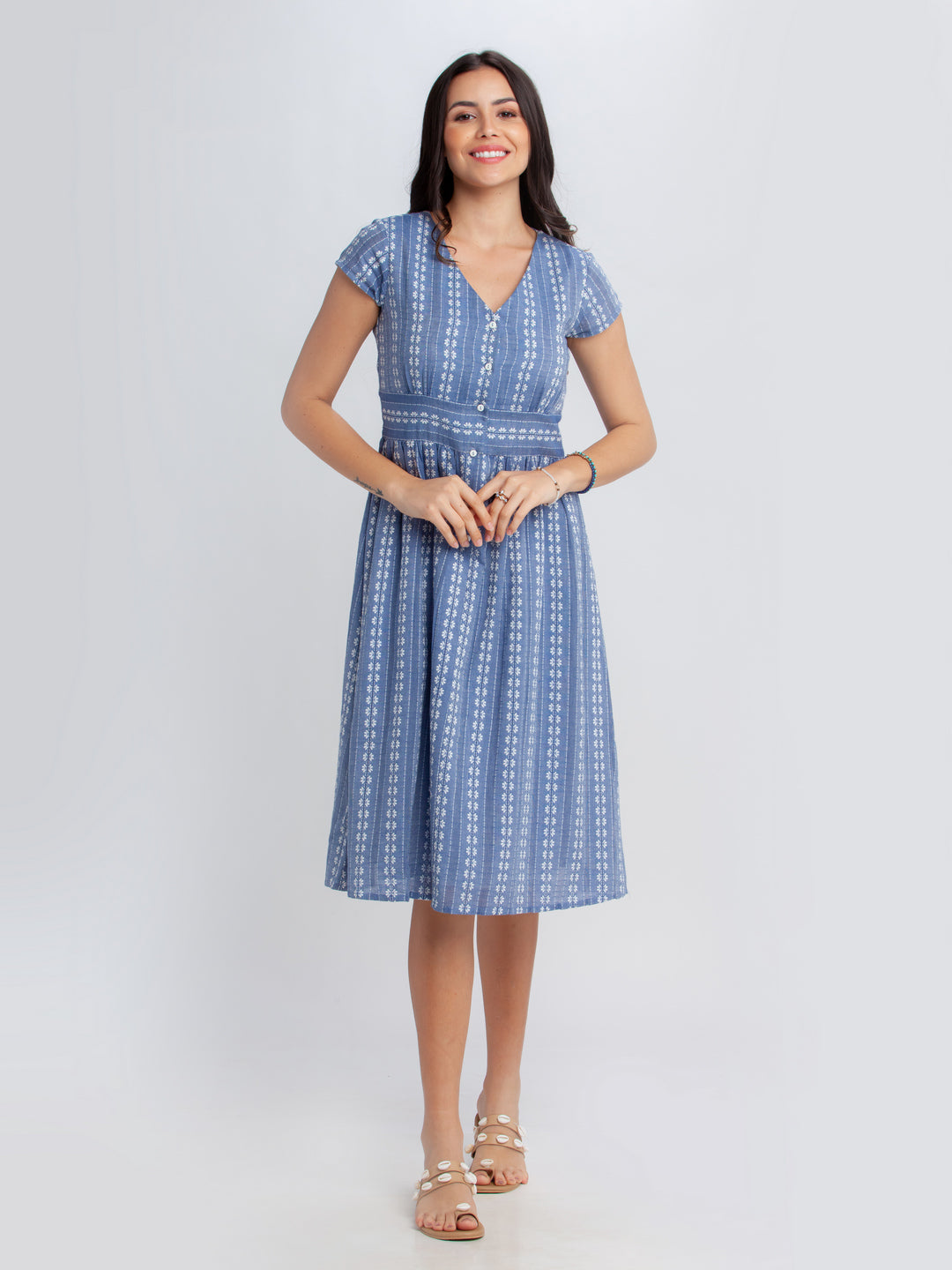 Blue Self Design Midi Dress