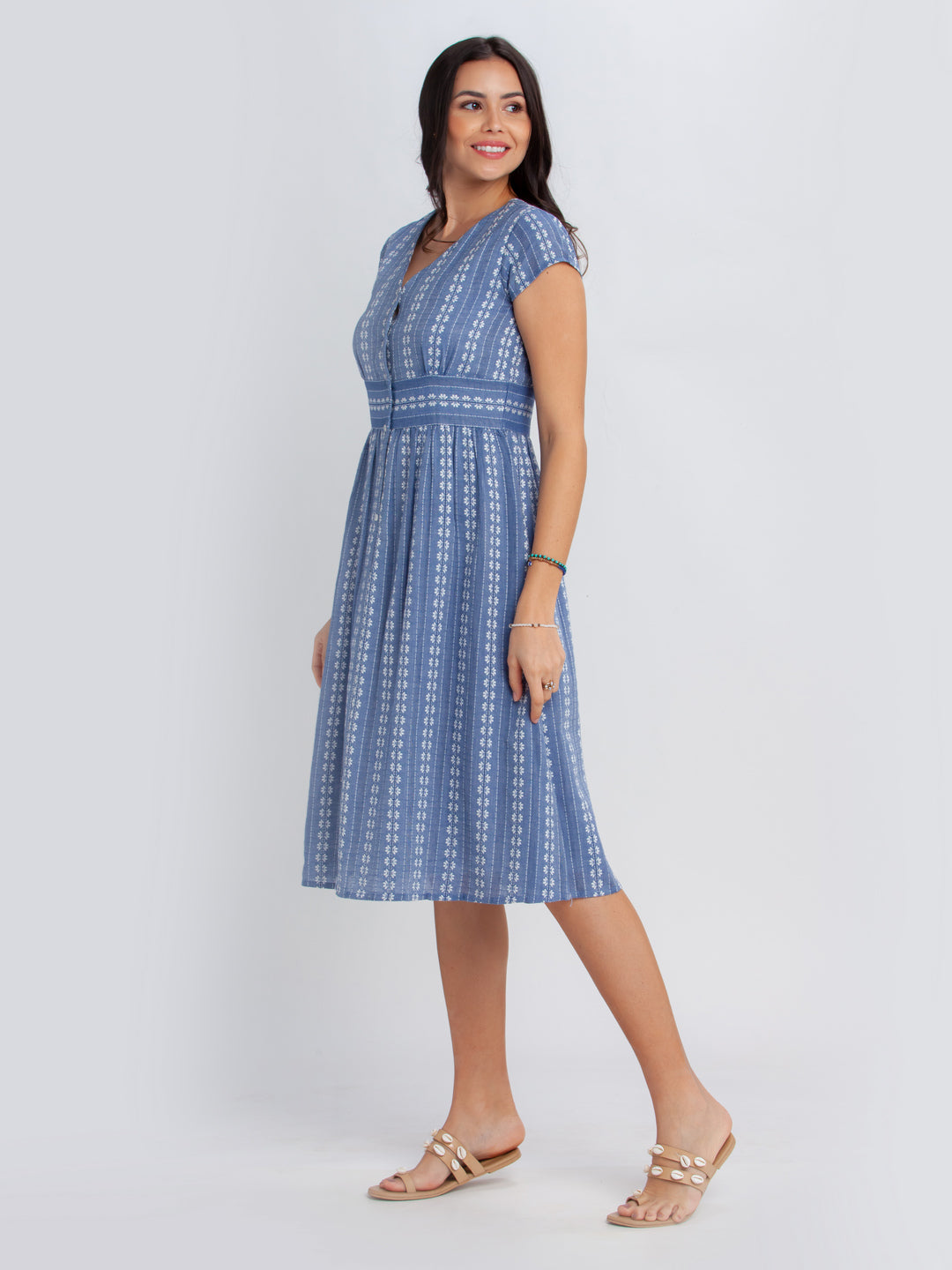 Blue Self Design Midi Dress