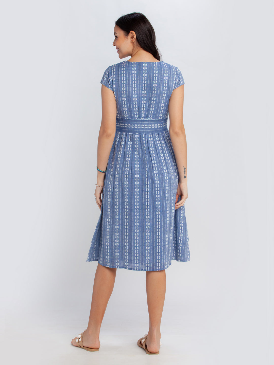 Blue Self Design Midi Dress