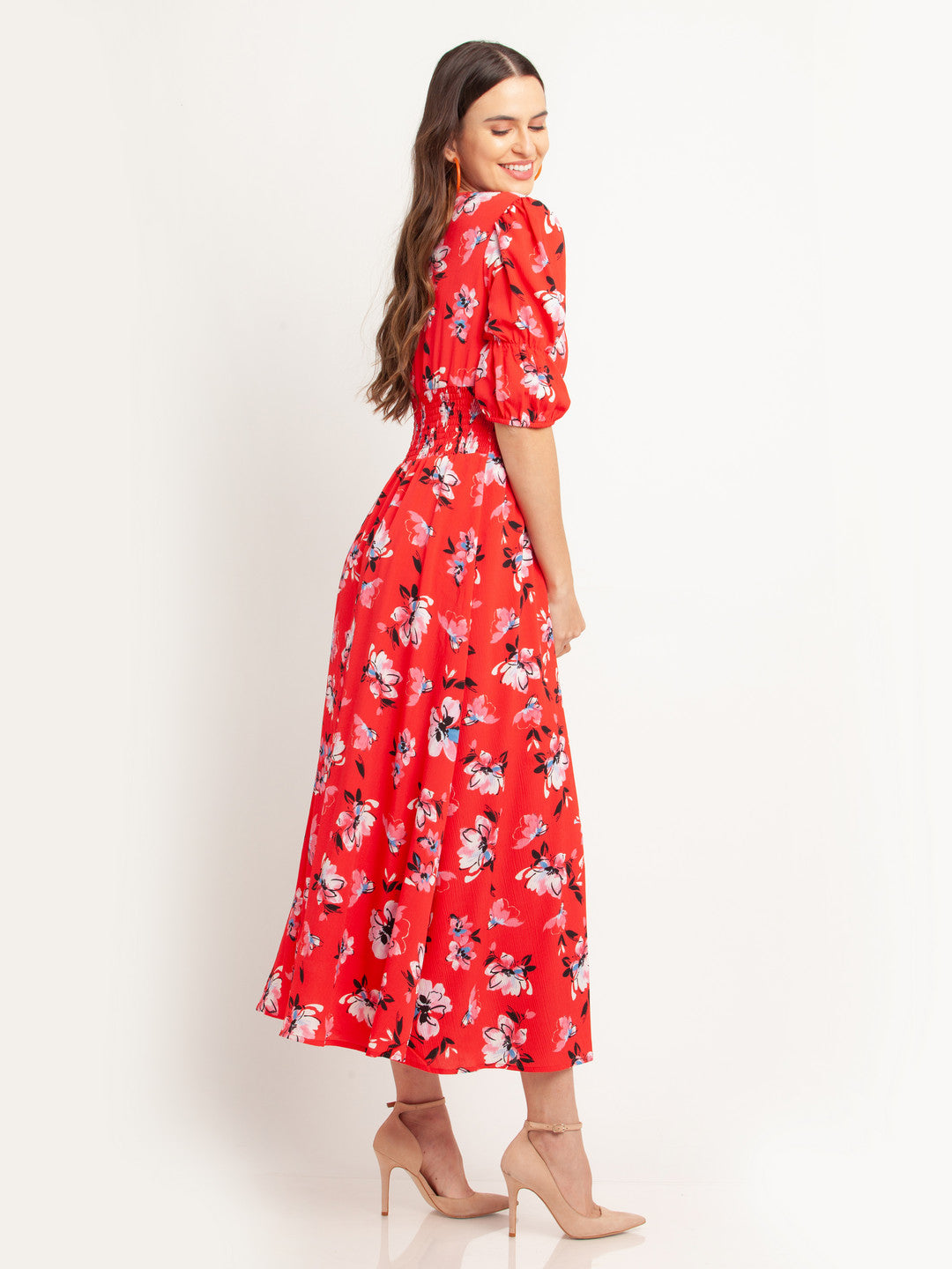 Red Printed Maxi Dress For Women