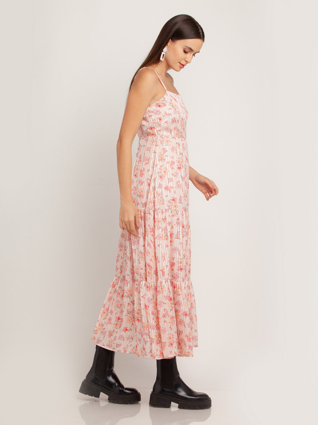 Pink Printed Tiered Maxi Dress