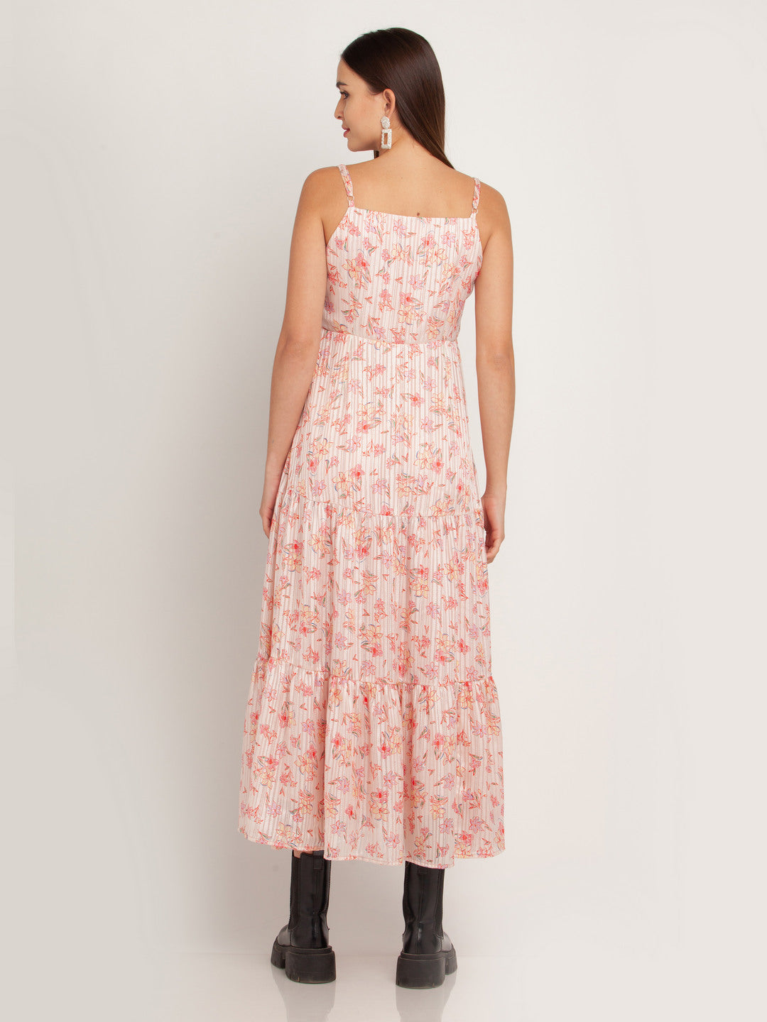 Pink Printed Tiered Maxi Dress