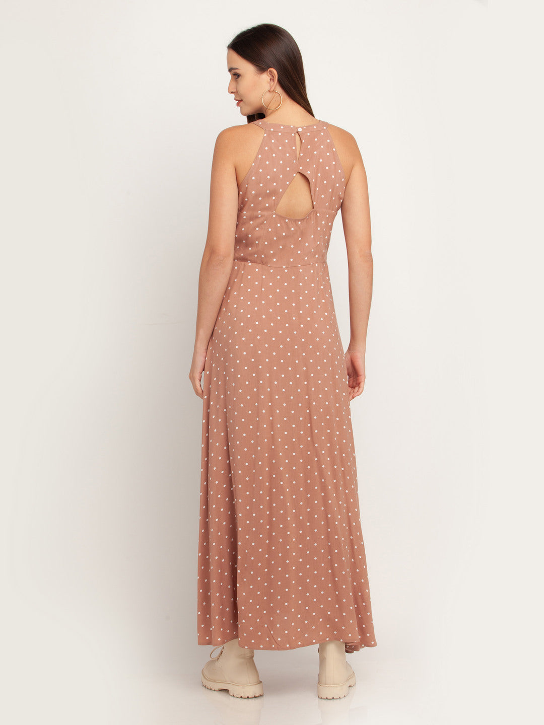 Beige Polka Maxi Dress