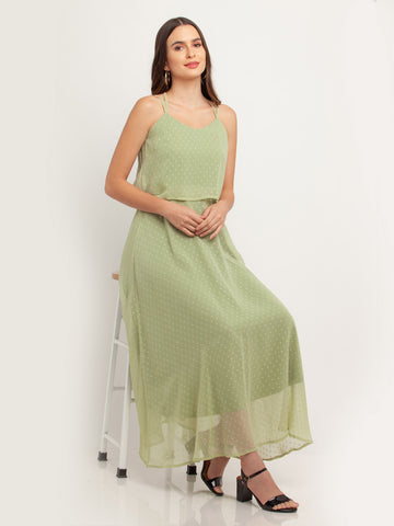 Green Solid Strappy Maxi Dress For Women