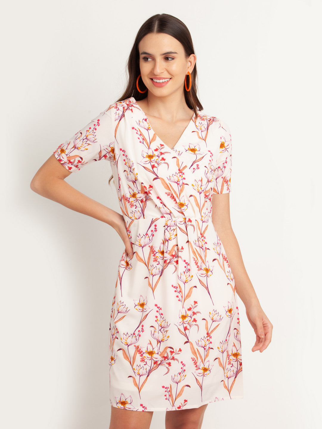 Off White Printed Wrap Dress For Women