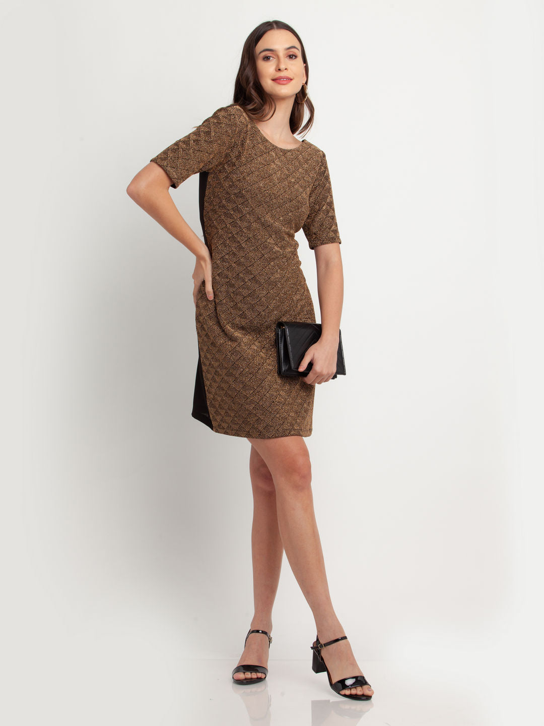 Black Self Design Short Dress