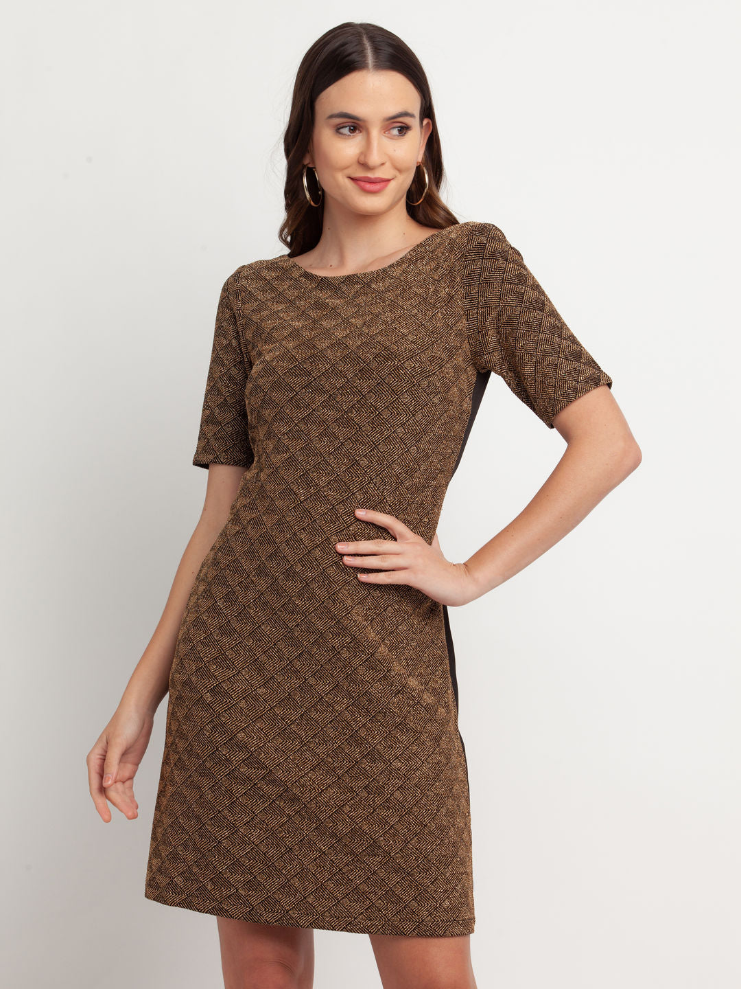 Black Self Design Short Dress
