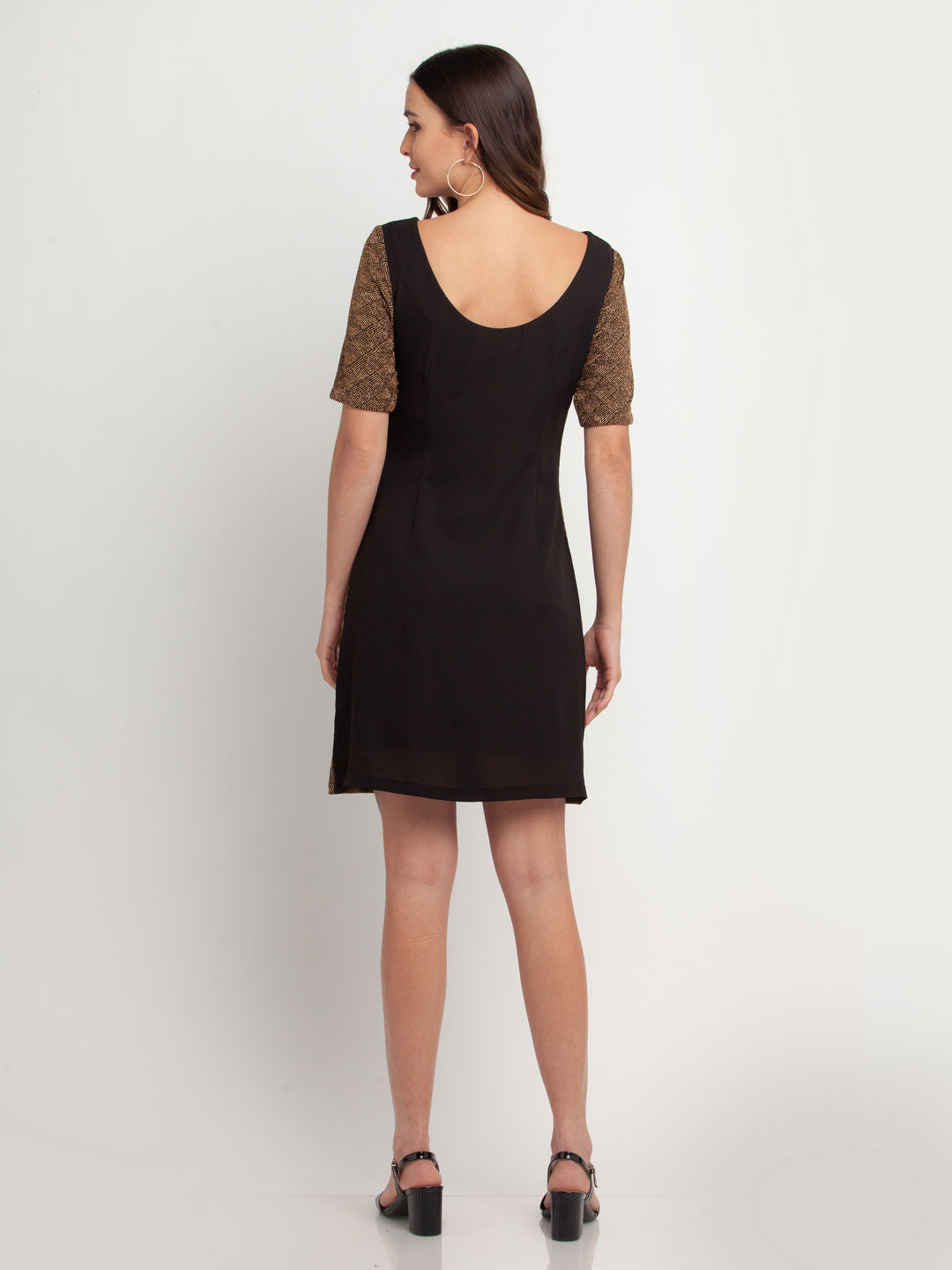 Black Self Design Short Dress