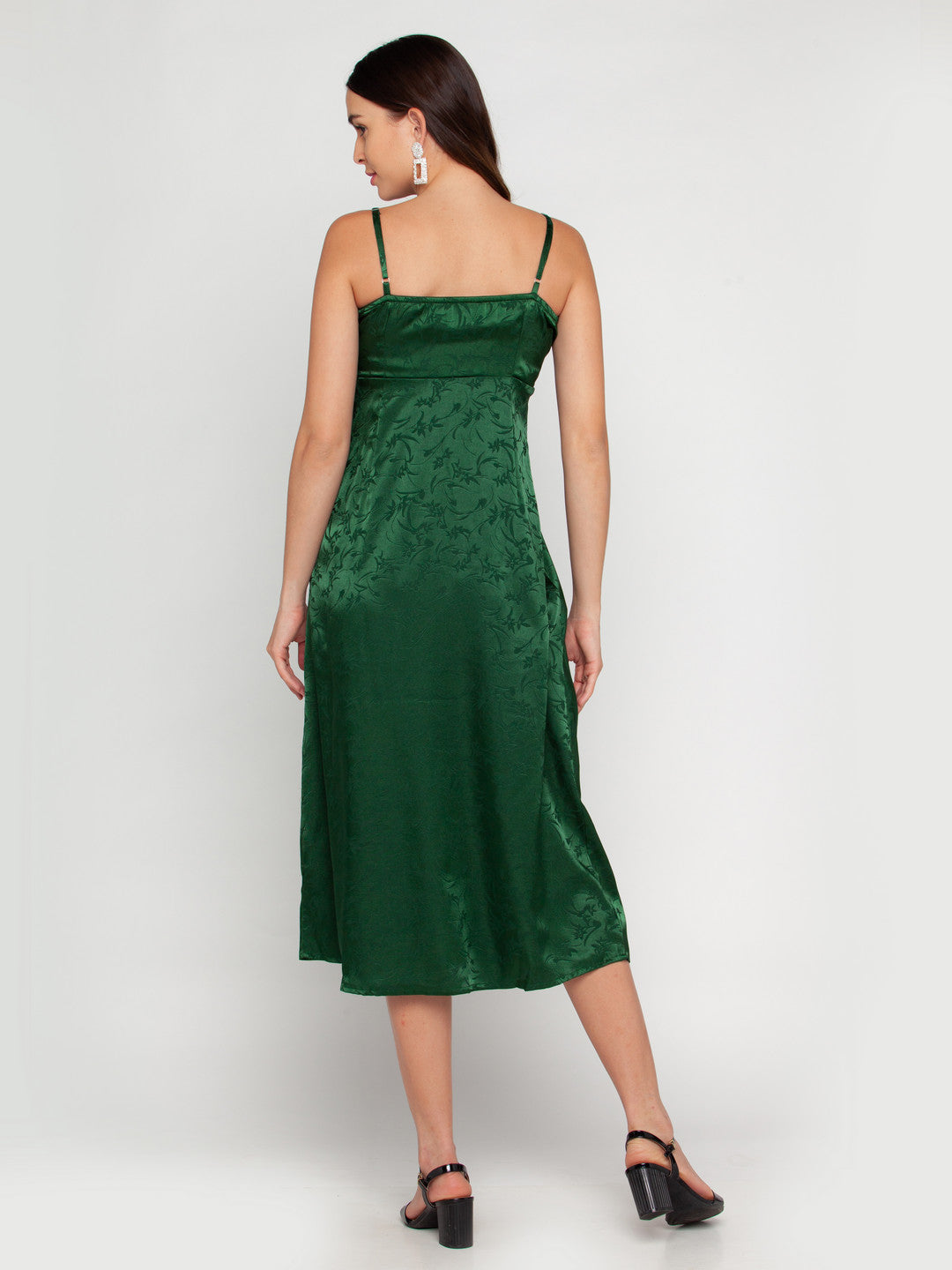 Green Self Design Midi Dress