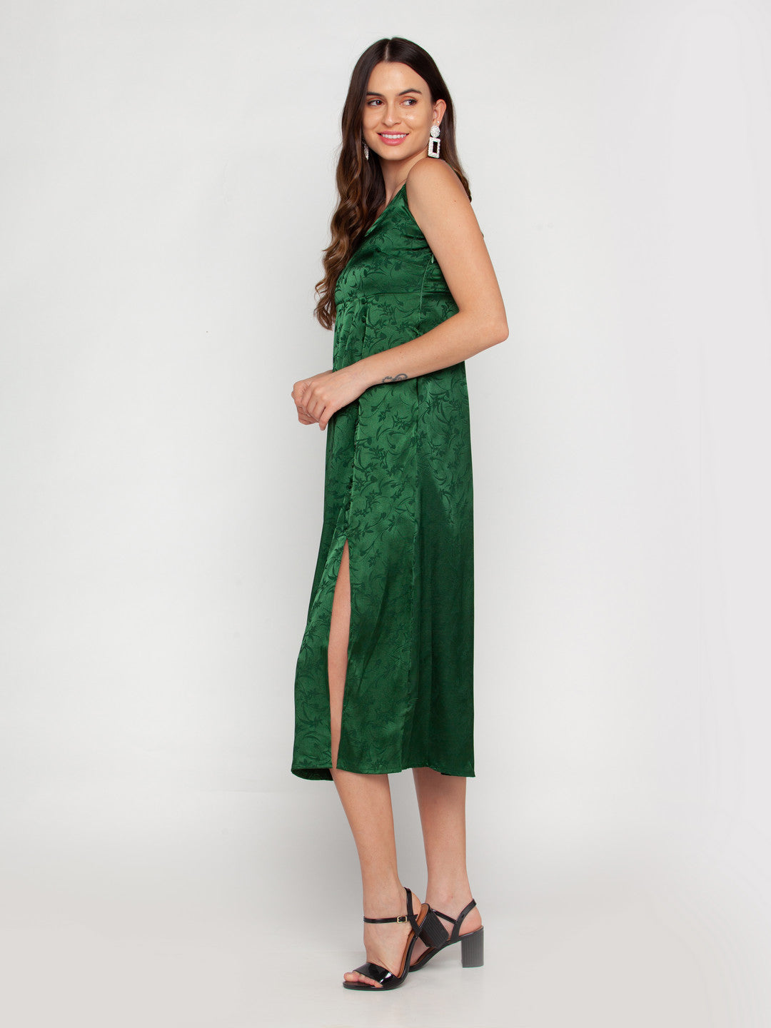 Green Self Design Midi Dress
