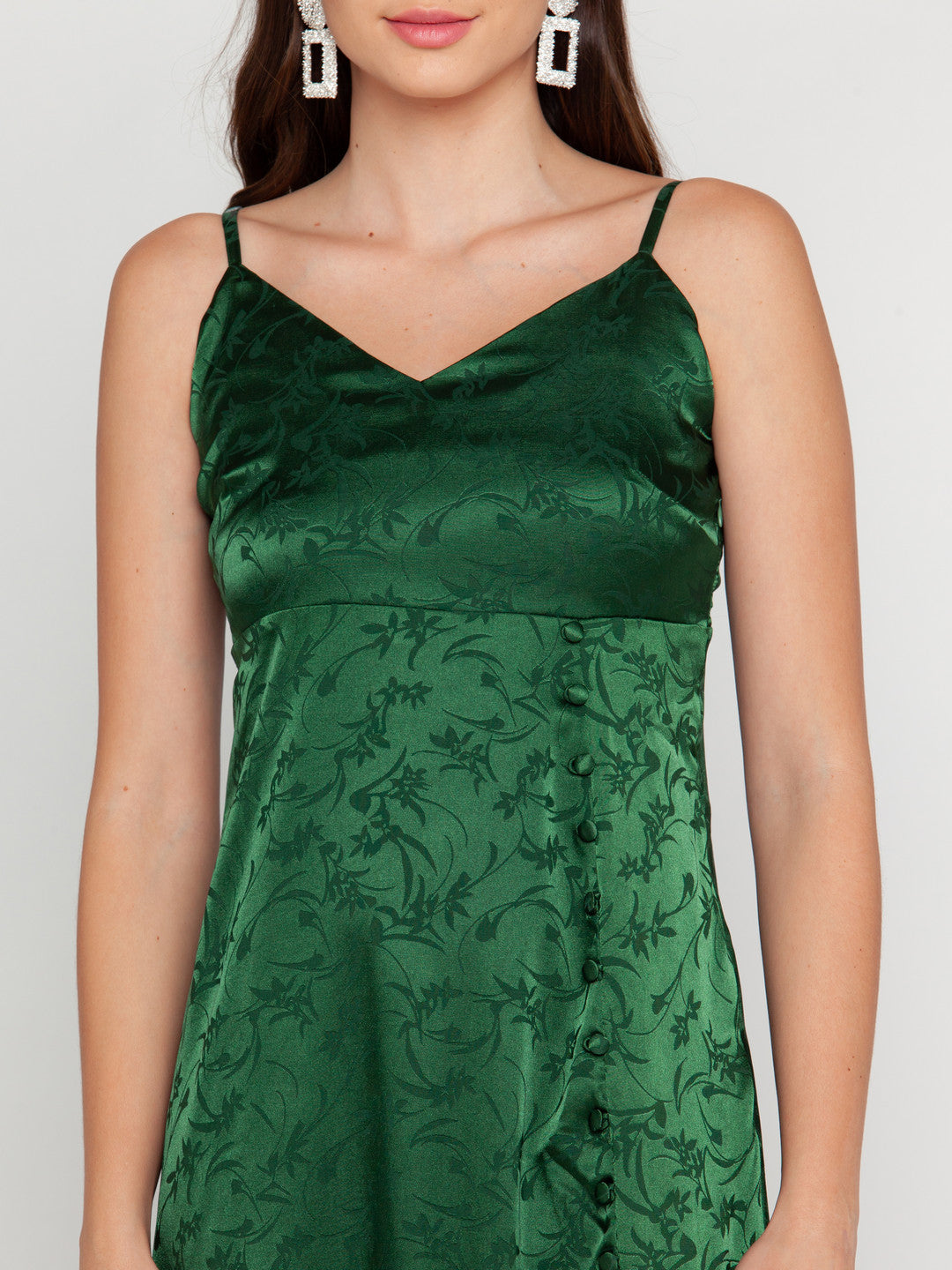 Green Self Design Midi Dress