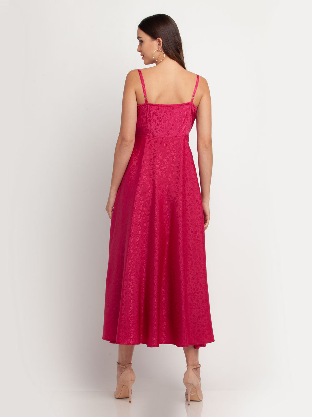 Pink Solid Pleated Maxi Dress