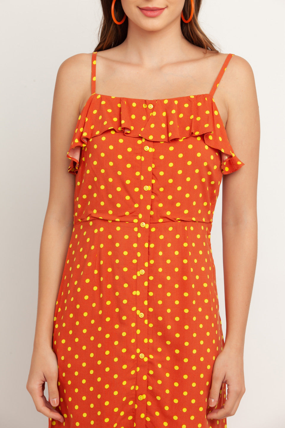 Orange Printed Ruffled Short Dress