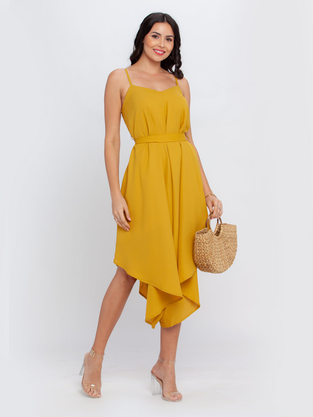 Mustard Solid Strappy Culotte Jumpsuit