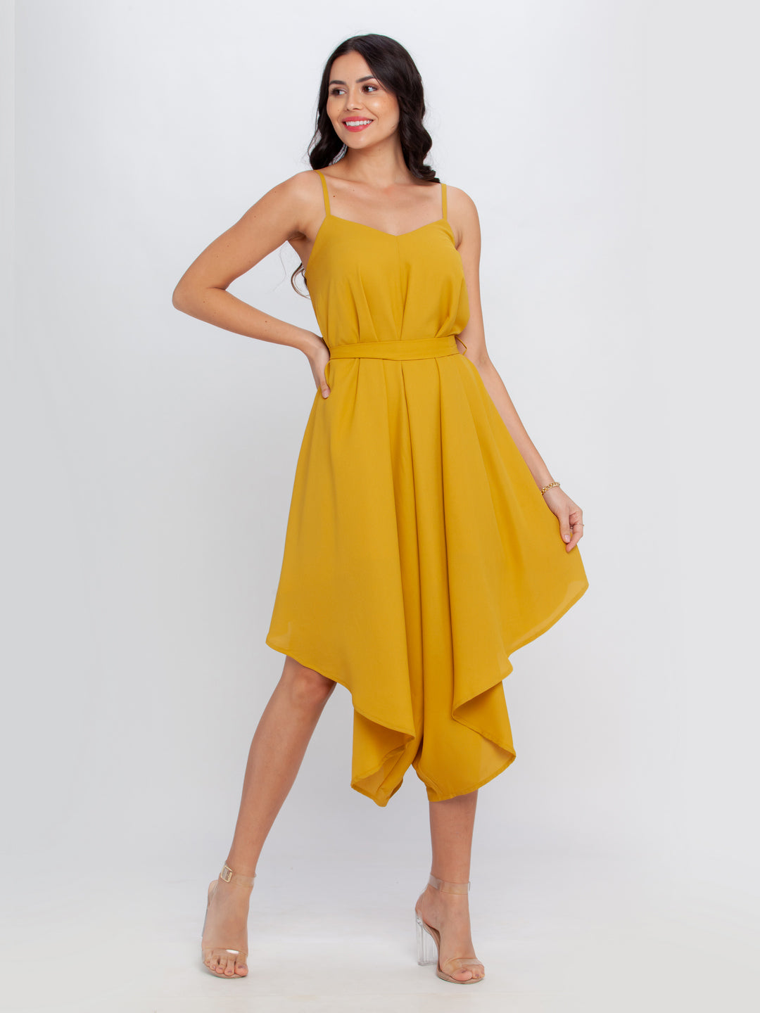 Mustard Solid Strappy Culotte Jumpsuit