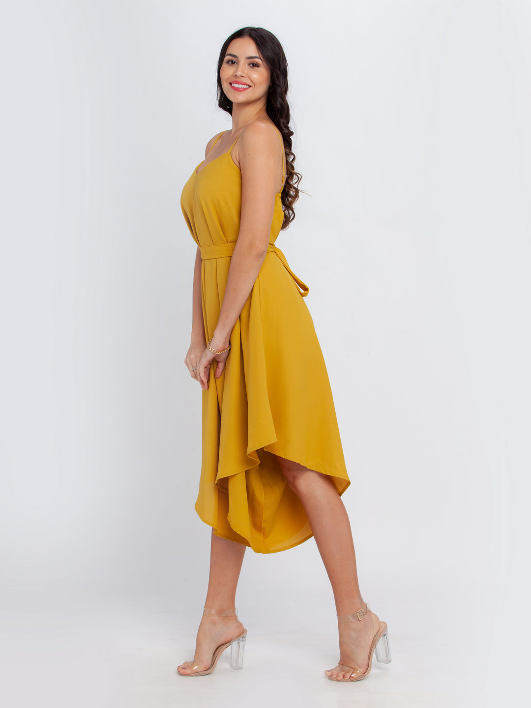 Mustard Solid Strappy Culotte Jumpsuit