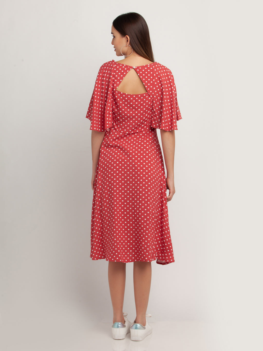 Pink Printed Flared Sleeve Midi Dress