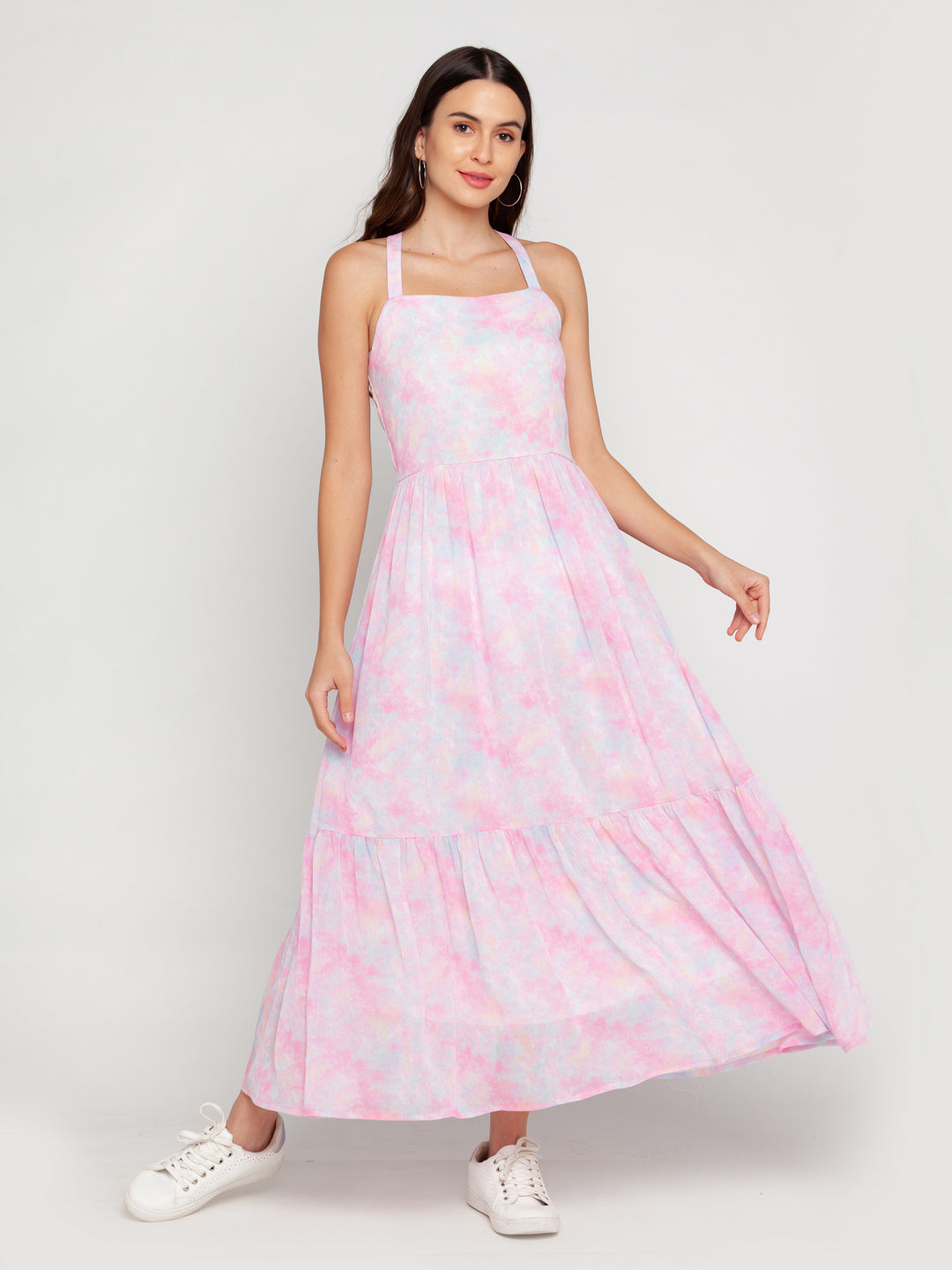 Pink Printed Tiered Maxi Dress