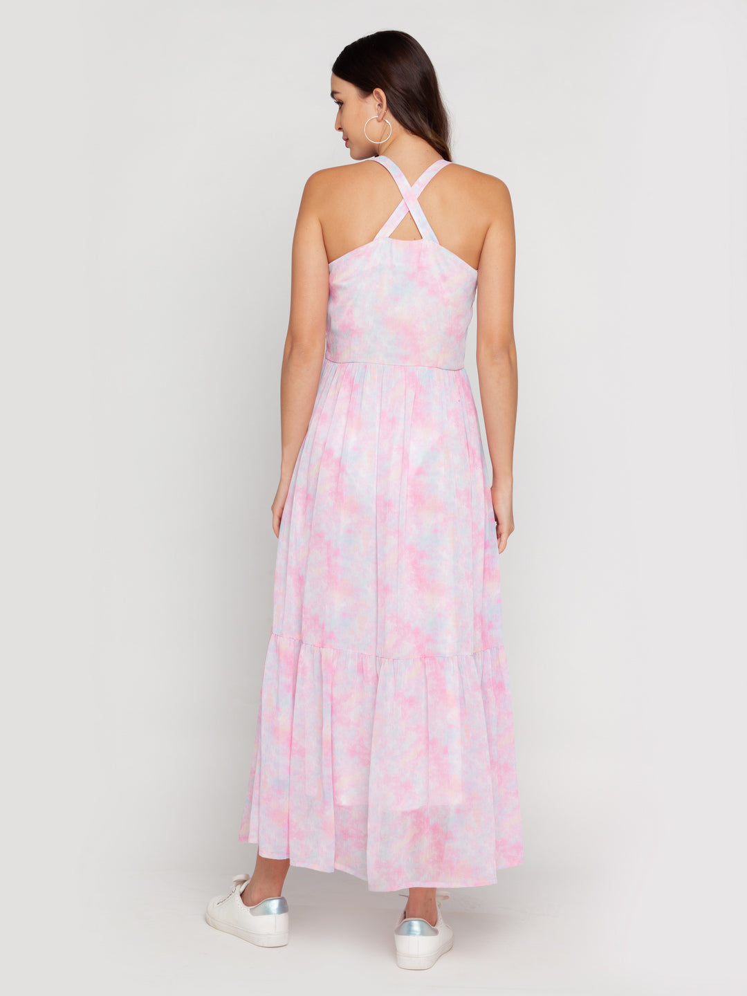 Pink Printed Tiered Maxi Dress