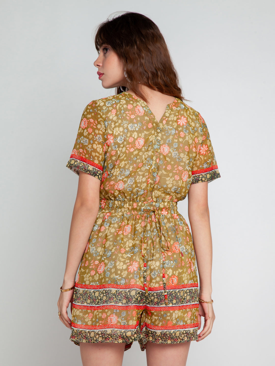 Green Printed Tie-Up Playsuit