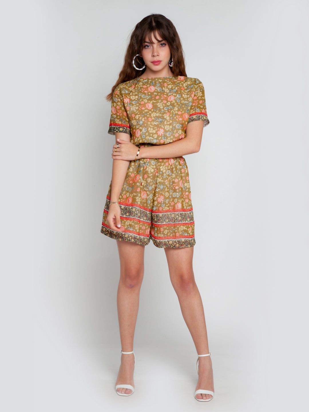 Green Printed Tie-Up Playsuit
