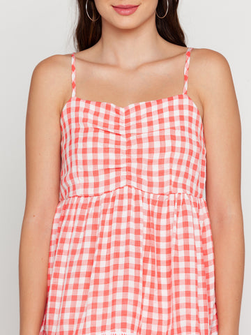 Red Checked Short Dress For Women