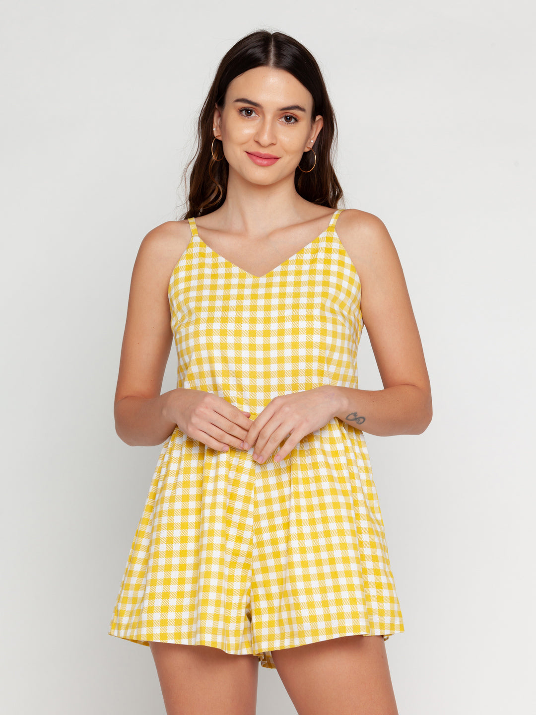 Yellow Checked Playsuit