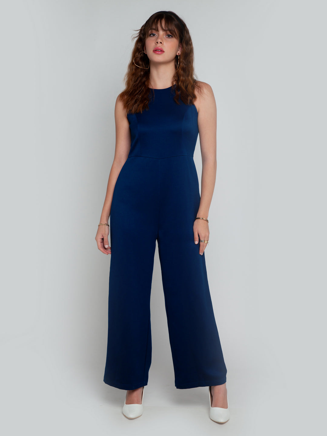 Navy Blue Solid Straight Jumpsuit