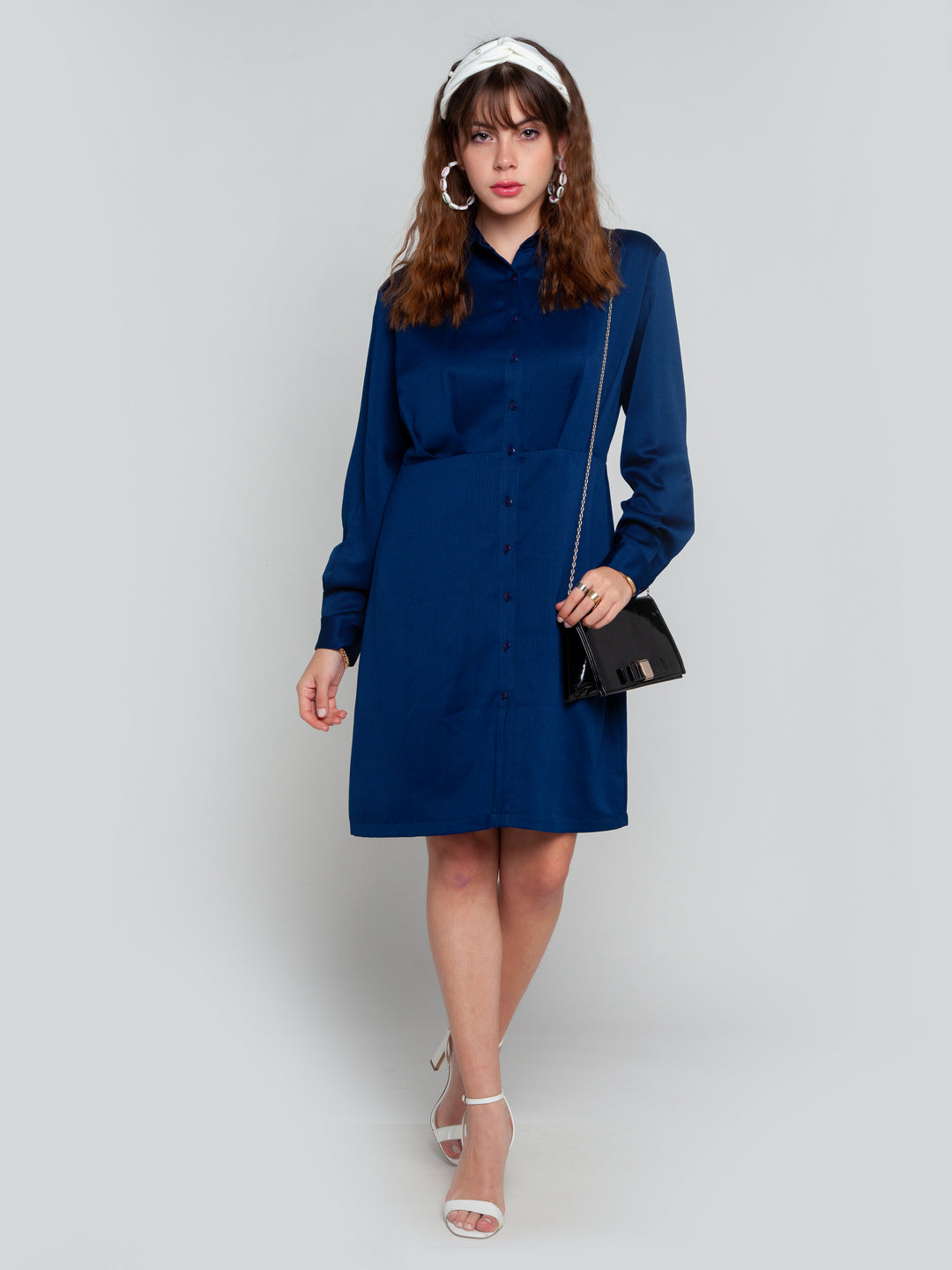 Navy Blue Solid Pleated Tunic