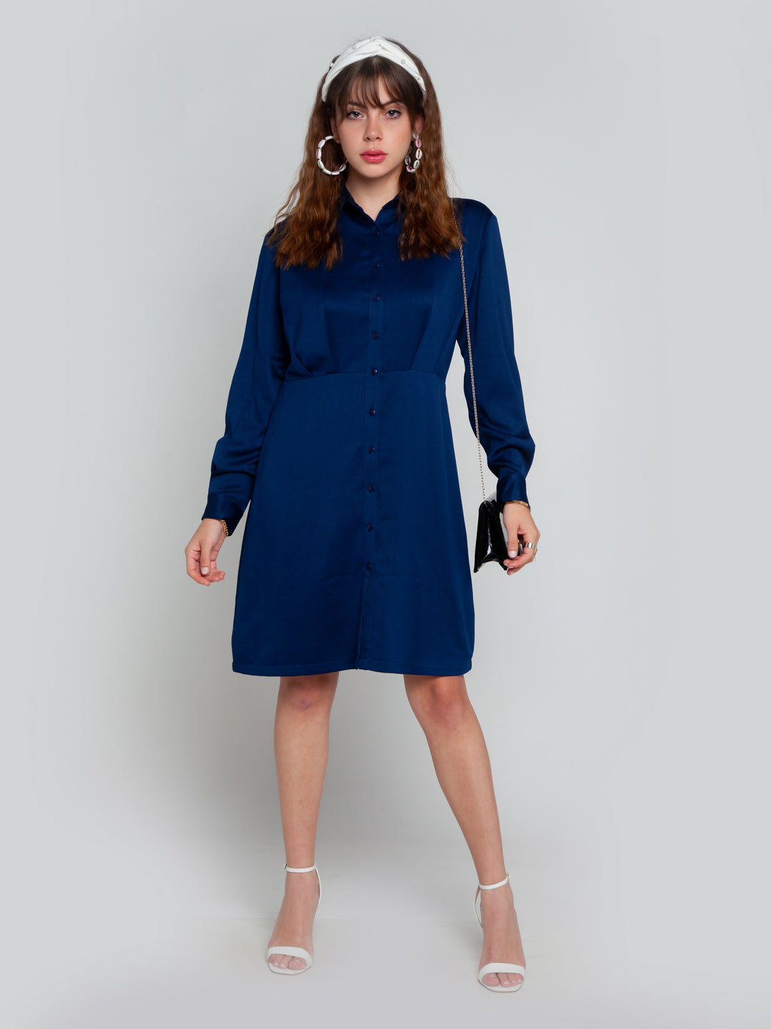 Navy Blue Solid Pleated Tunic