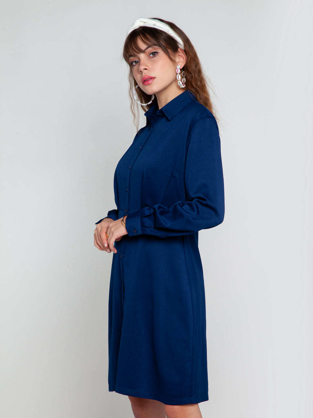 Navy Blue Solid Pleated Tunic