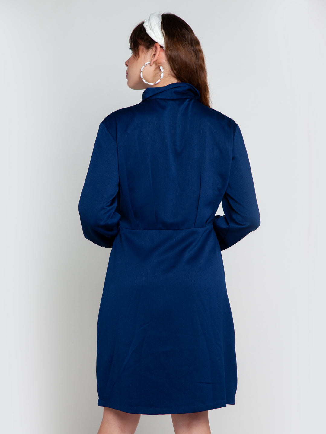 Navy Blue Solid Pleated Tunic