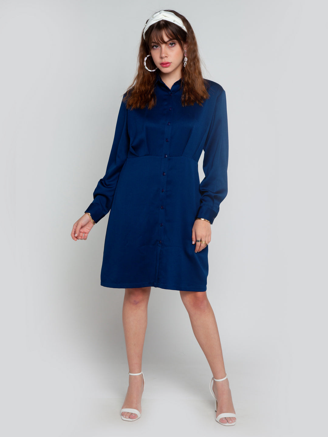 Navy Blue Solid Pleated Tunic