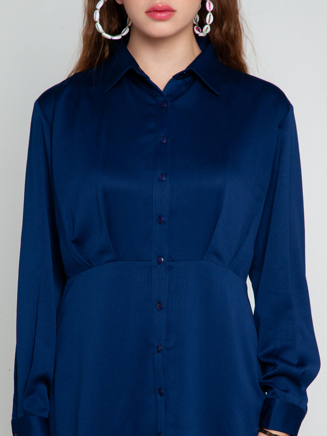 Navy Blue Solid Pleated Tunic