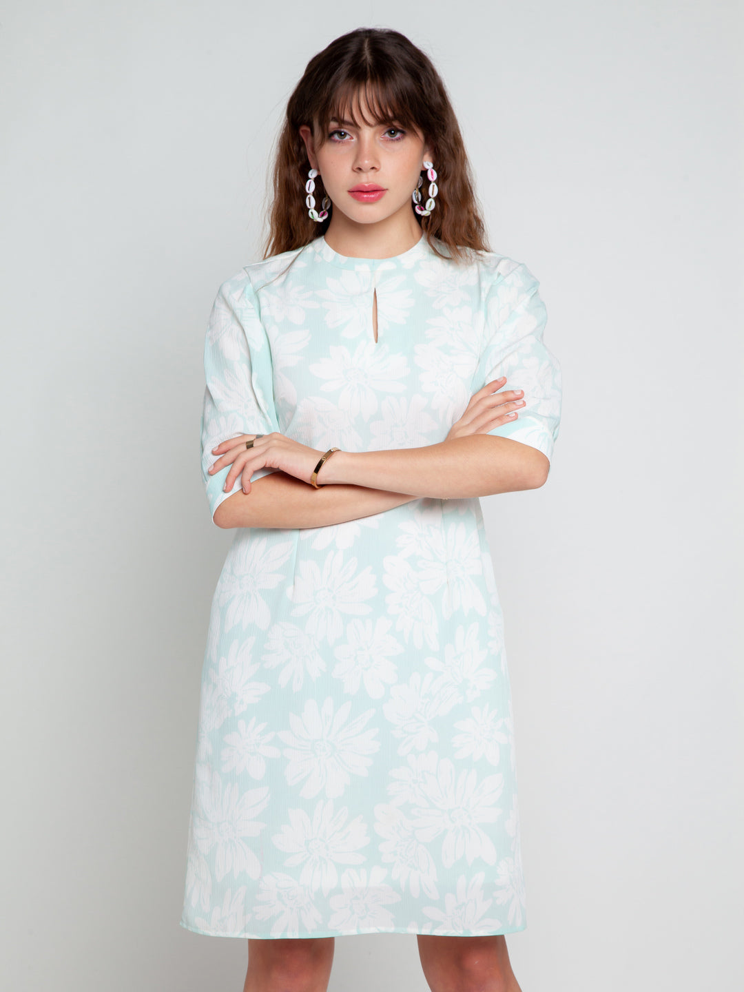 Blue Printed Short Dress For Women