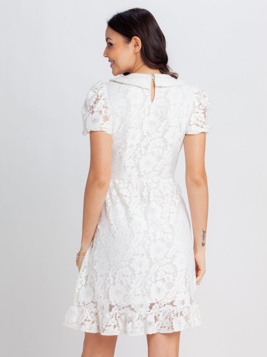 Off White Lace Short Dress For Women