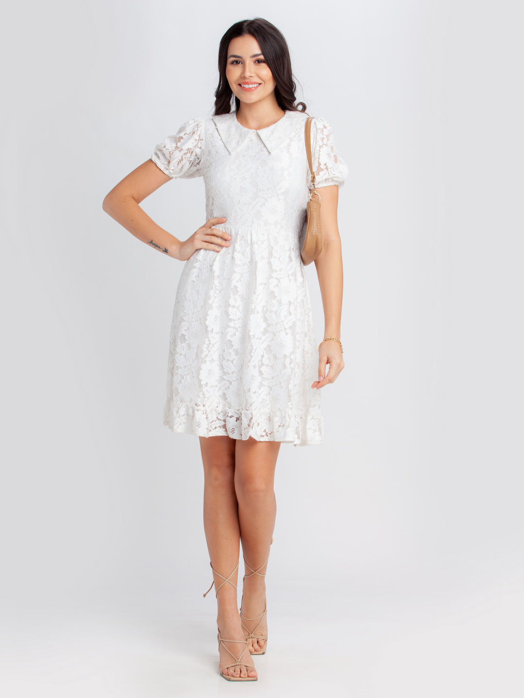 Off White Lace Short Dress For Women