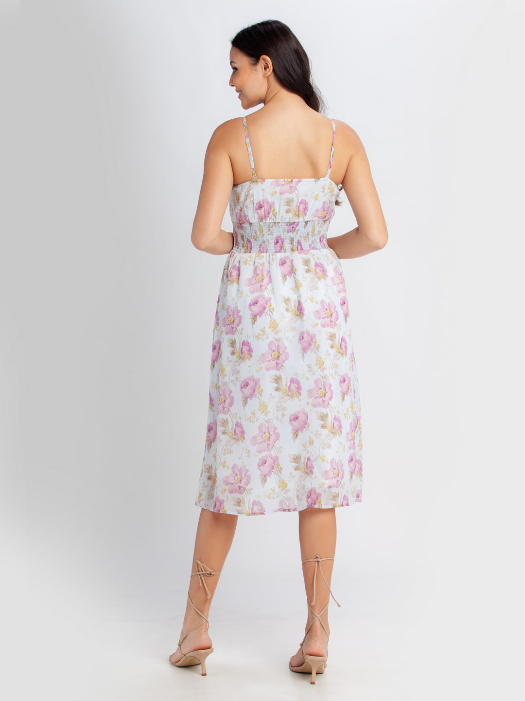 Off White Printed Strappy Midi Dress For Women