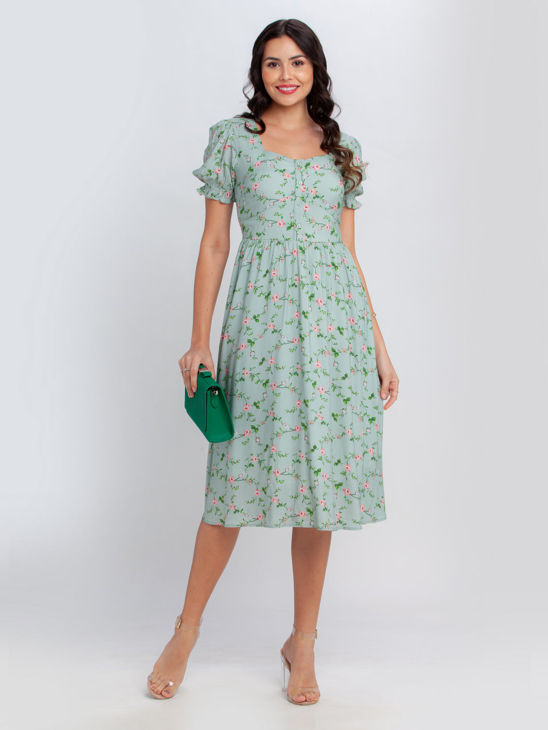 Green Printed Midi Dress